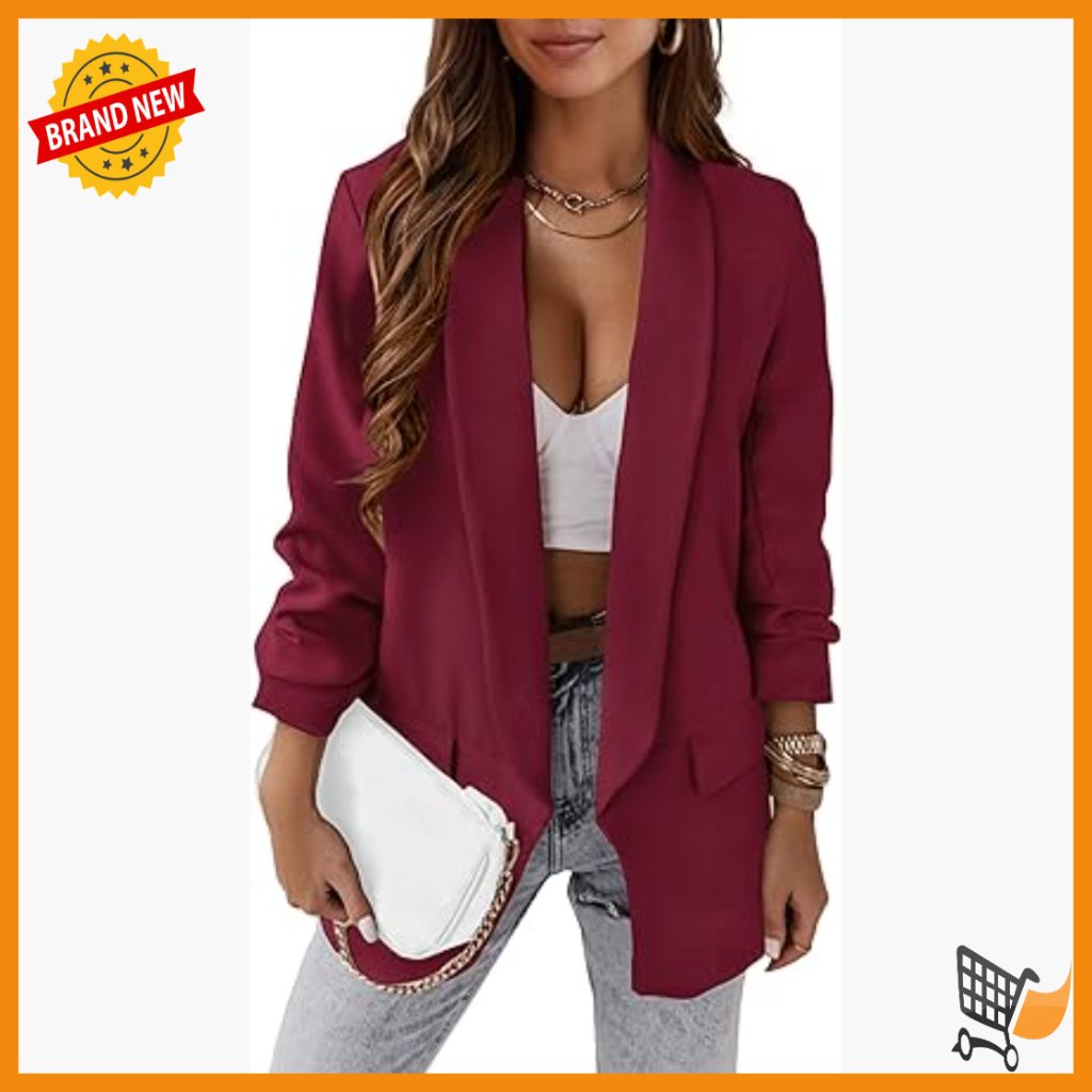 Oversized Blazer Open Front Loose Fit Long Sleeve Shawl Collar Polyester